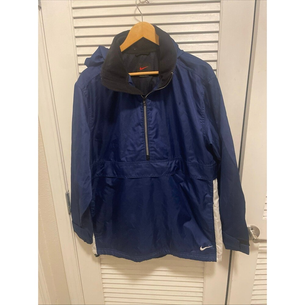 Nike Windbreaker Jacket Men's M Vintage 90s 1/4 Zip Hooded Anorak Blue Nylon
